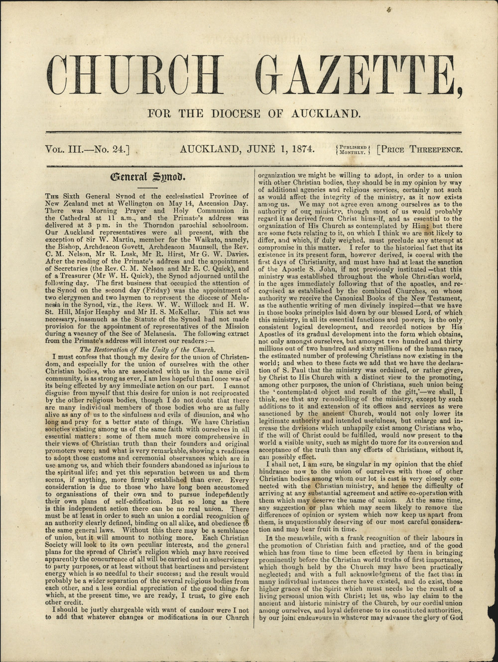 Church Gazette, Auckland: June 1874