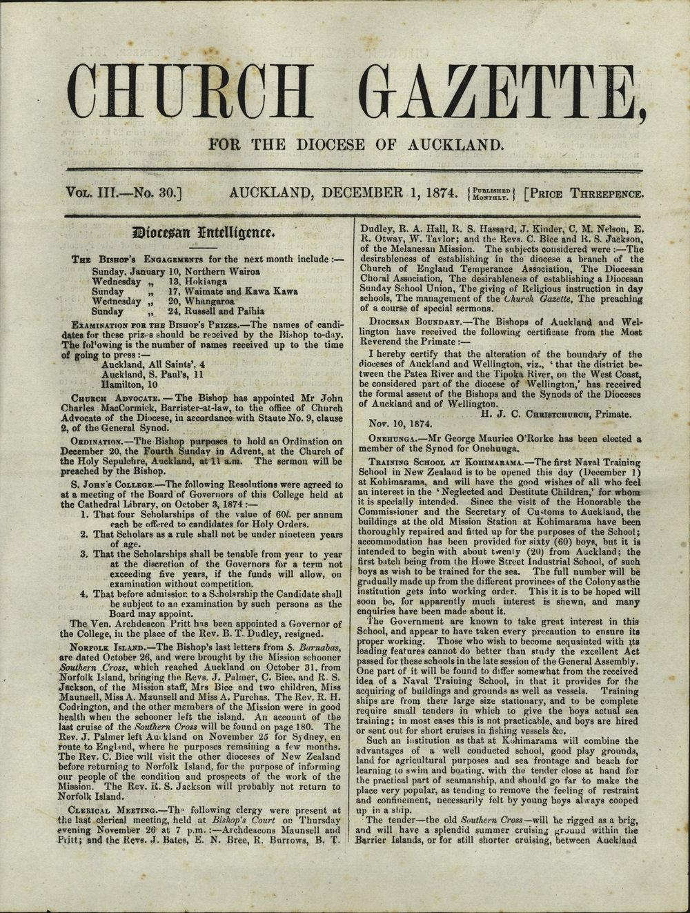 Church Gazette, Auckland: December 1874