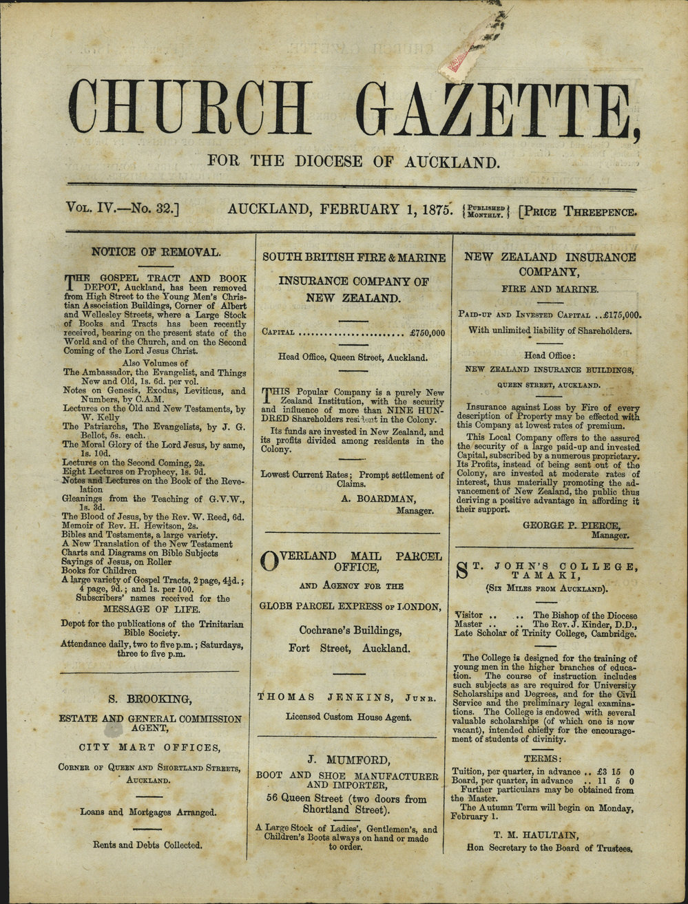 Church Gazette, Auckland: February 1875