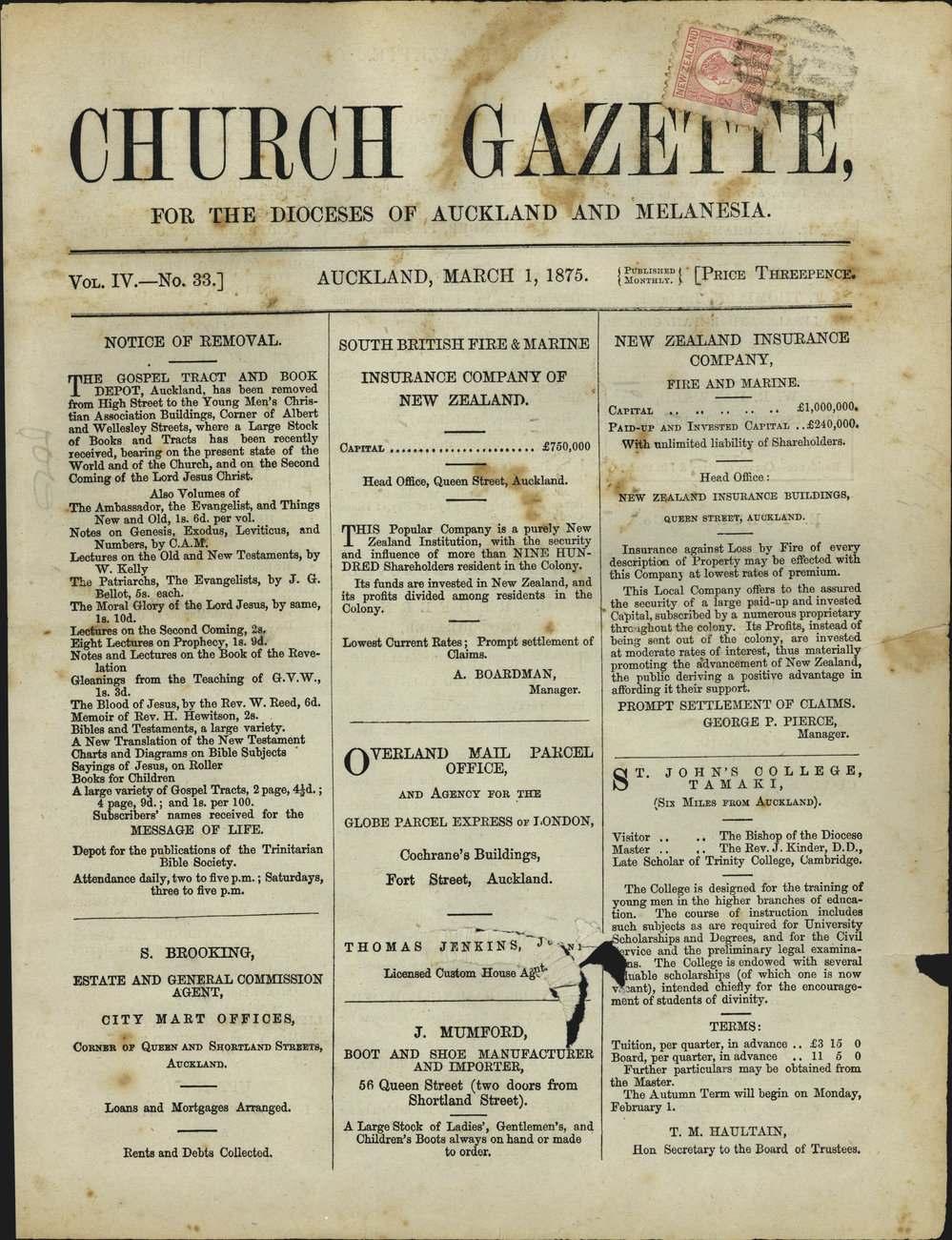 Church Gazette, Auckland: March 1875