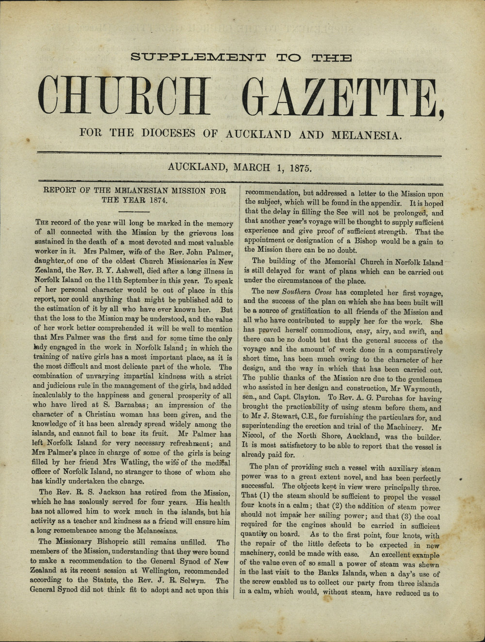 Church Gazette, Auckland: March 1875 Supplement