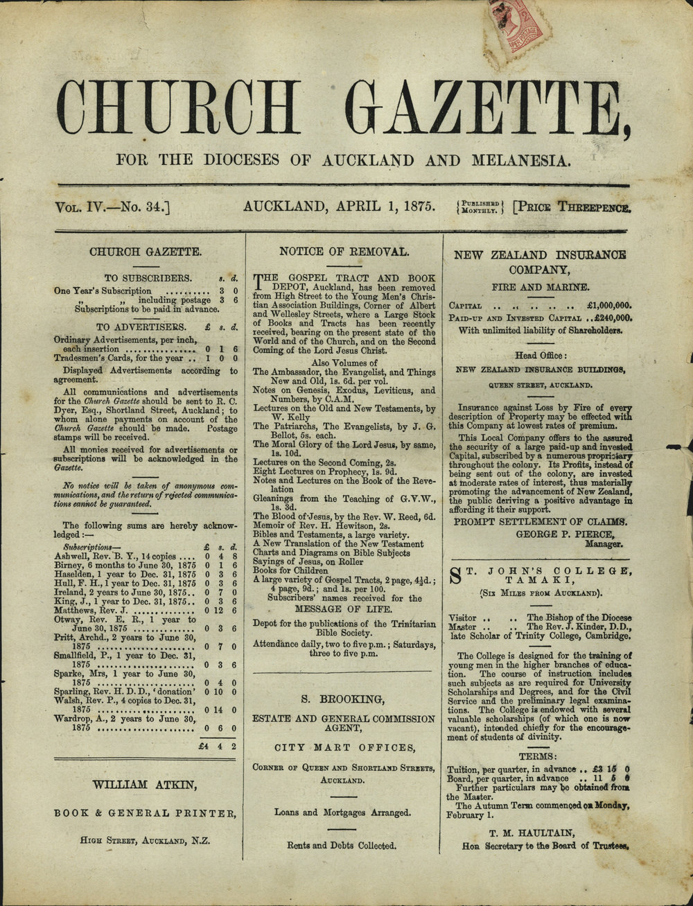 Church Gazette, Auckland: April 1875