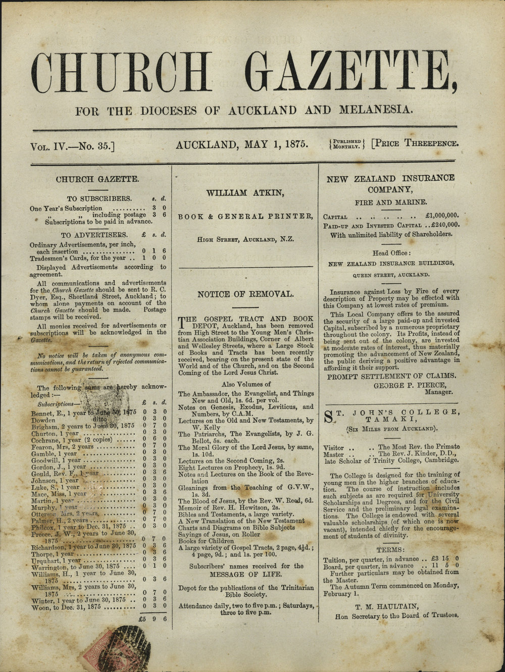 Church Gazette, Auckland: May 1875