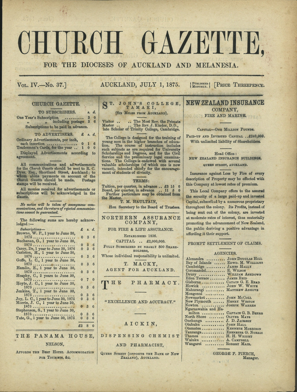 Church Gazette, Auckland: July 1875 Vol. 04 No. 37