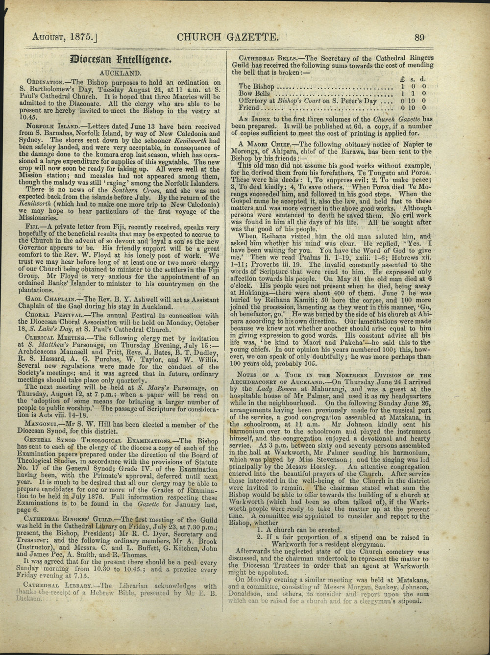 Church Gazette, Auckland: August 1875 Vol. 04 No. 38