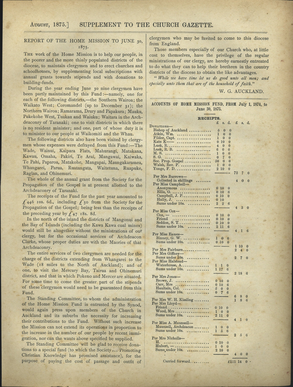 Report of the Home Mission 1875