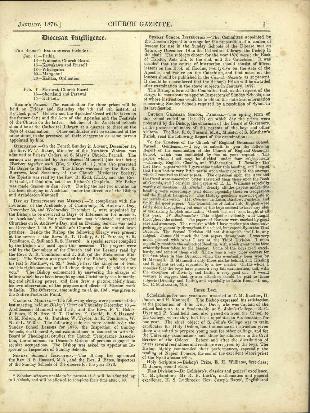 Church Gazette, Auckland: January 1876 Vol. 05 No. 43