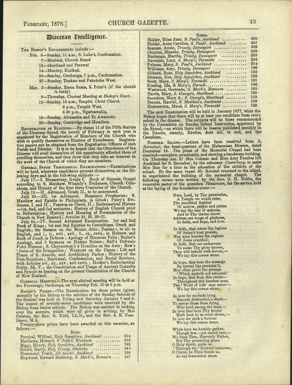 Church Gazette, Auckland: February 1876 Vol. 05 No. 44