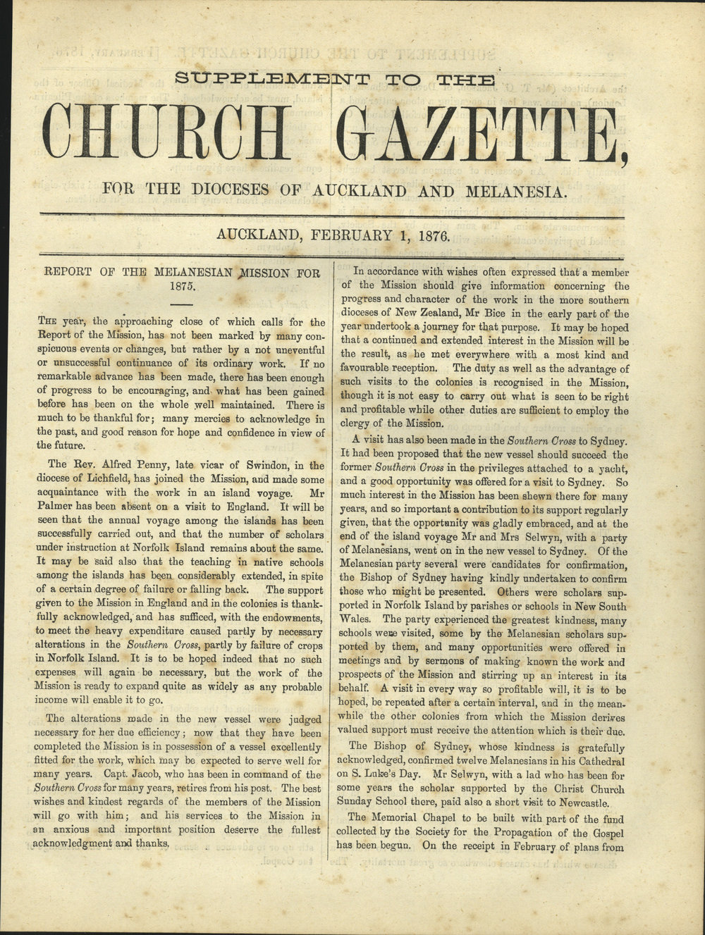 Church Gazette, Auckland: February 1876 Vol. 05 No. 44 Supplement