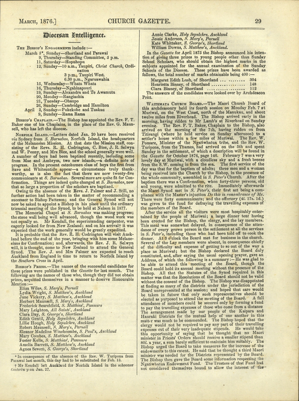 Church Gazette, Auckland: March 1876 Vol. 05 No. 45