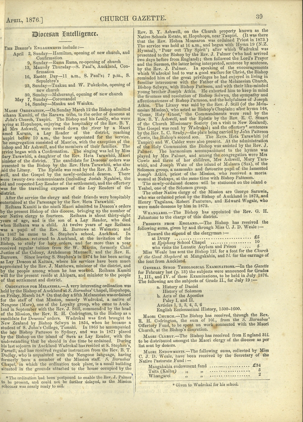 Church Gazette, Auckland: April 1876 Vol. 05 No. 46