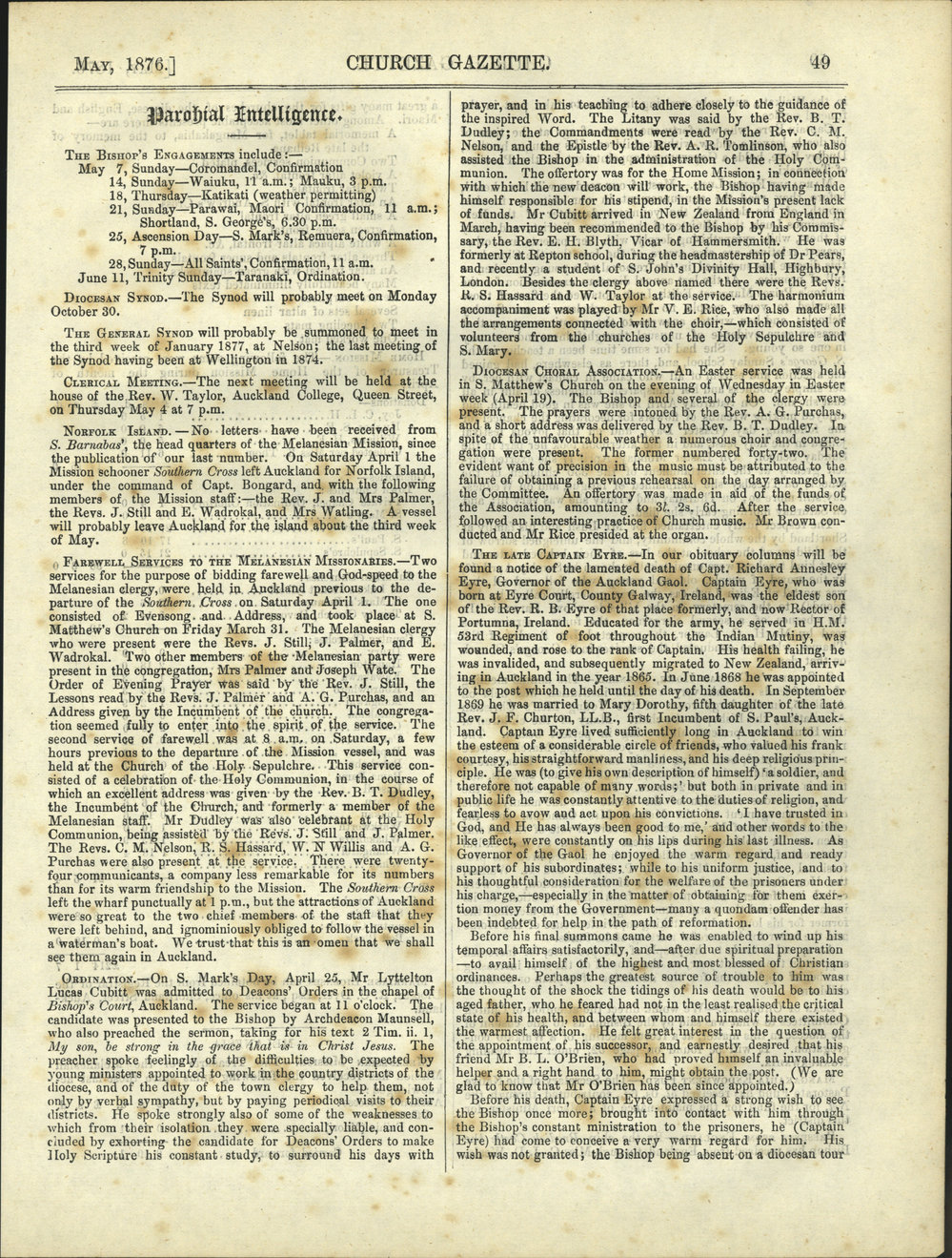 Church Gazette, Auckland: May 1876 Vol. 05 No. 47
