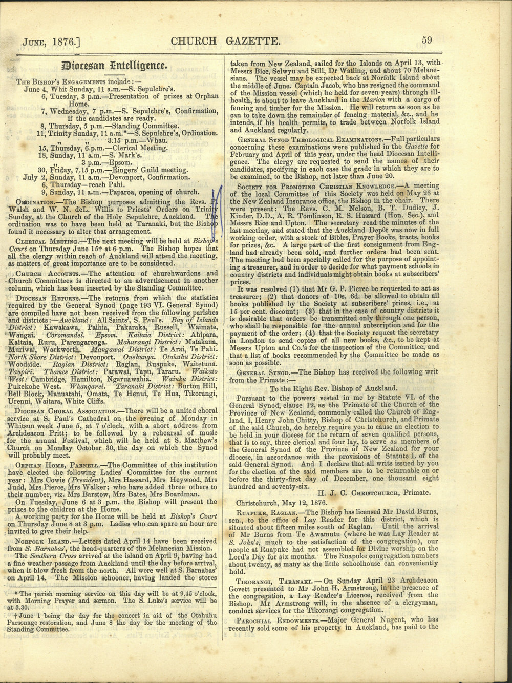 Church Gazette, Auckland: June 1876 Vol. 05 No. 48