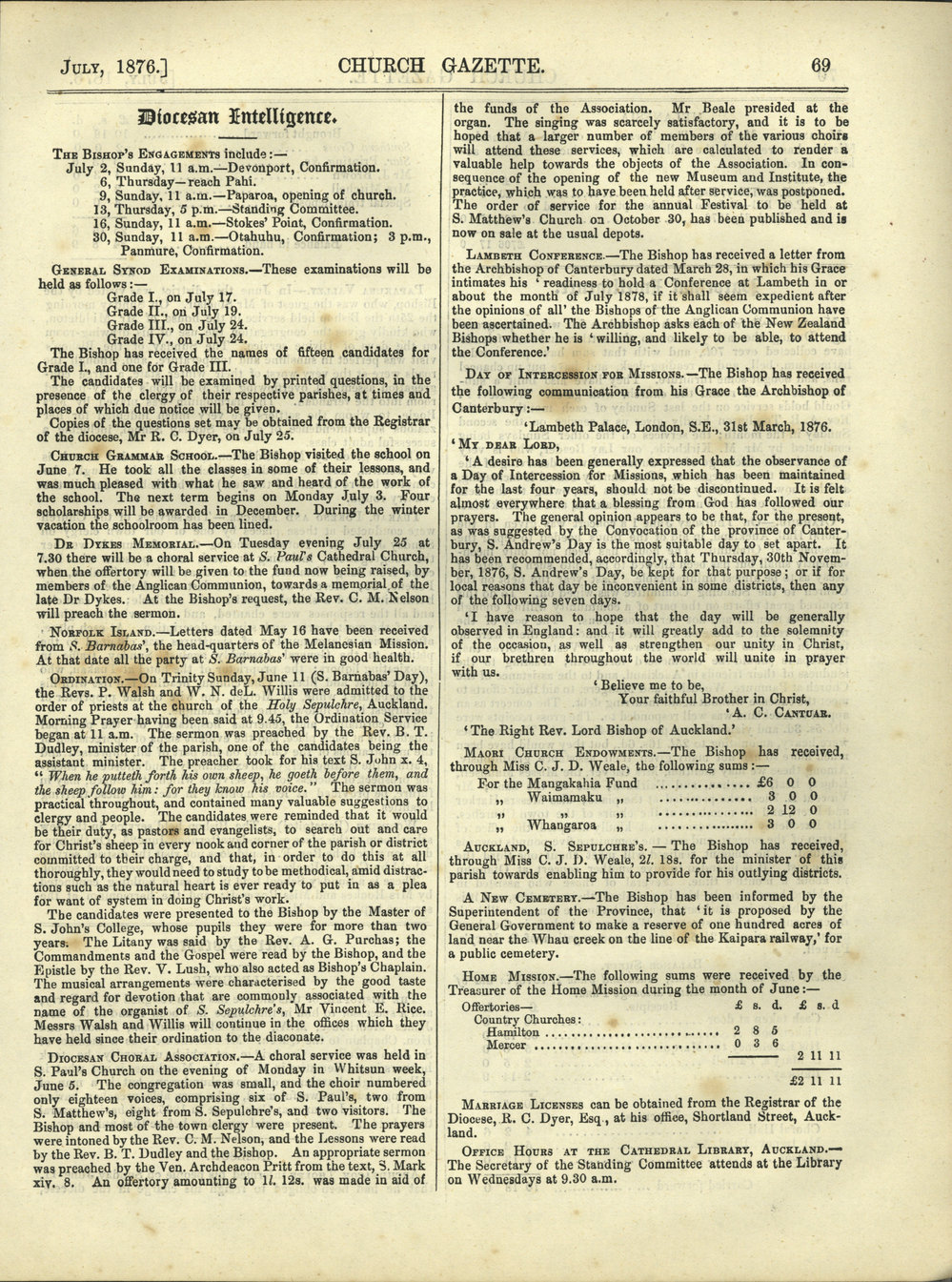 Church Gazette, Auckland: July 1876 Vol. 05 No. 49