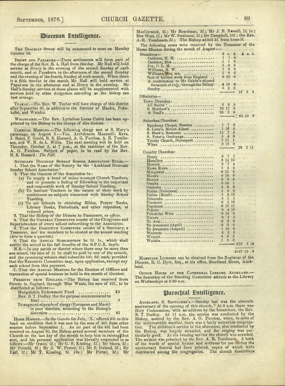 Church Gazette, Auckland: September 1876 Vol. 05 No. 51