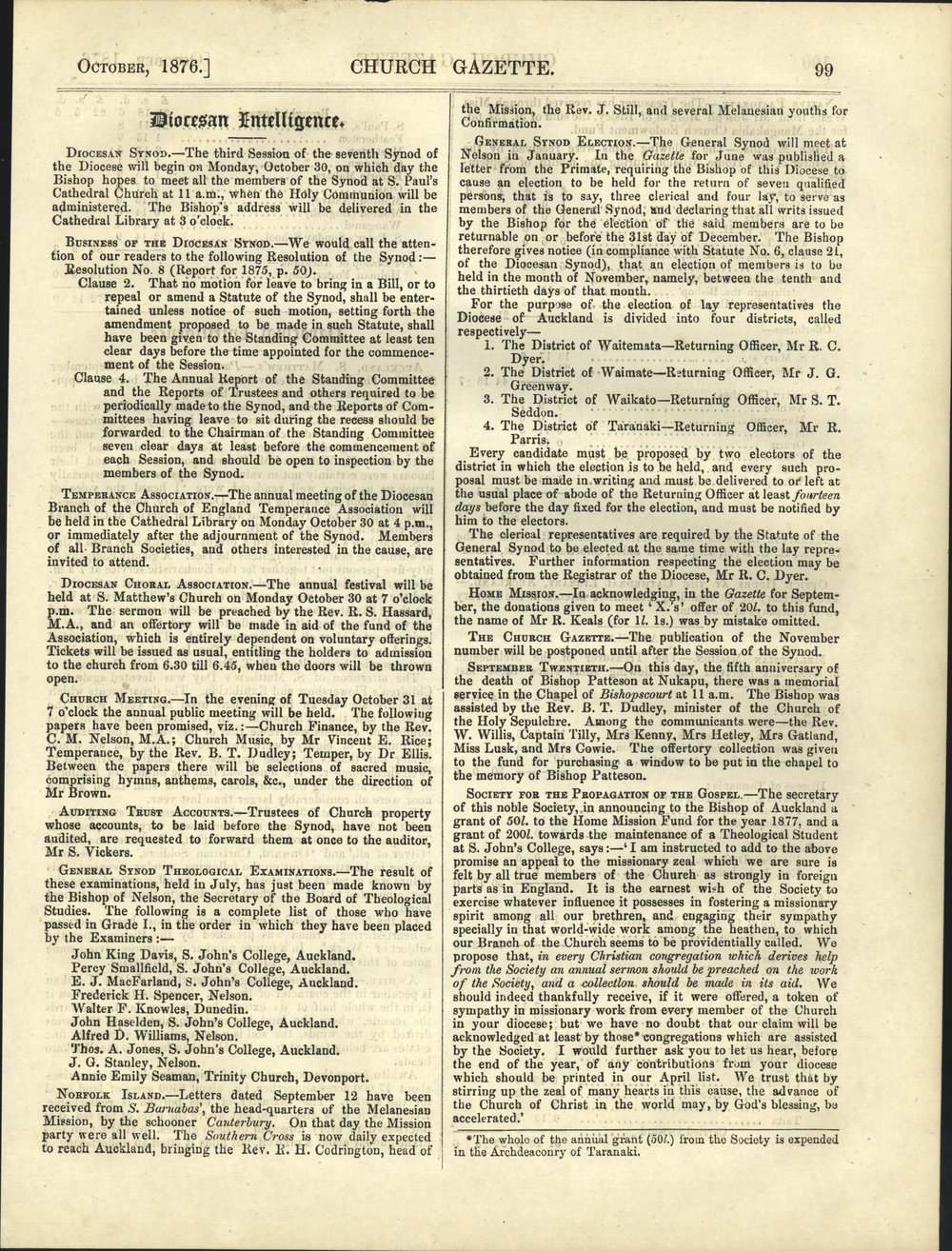 Church Gazette, Auckland: October 1876 Vol. 05 No. 52