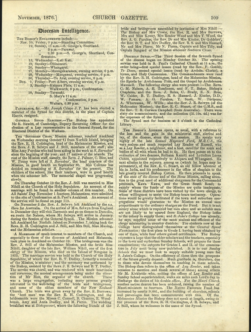 Church Gazette, Auckland: November 1876 Vol. 05 No. 53