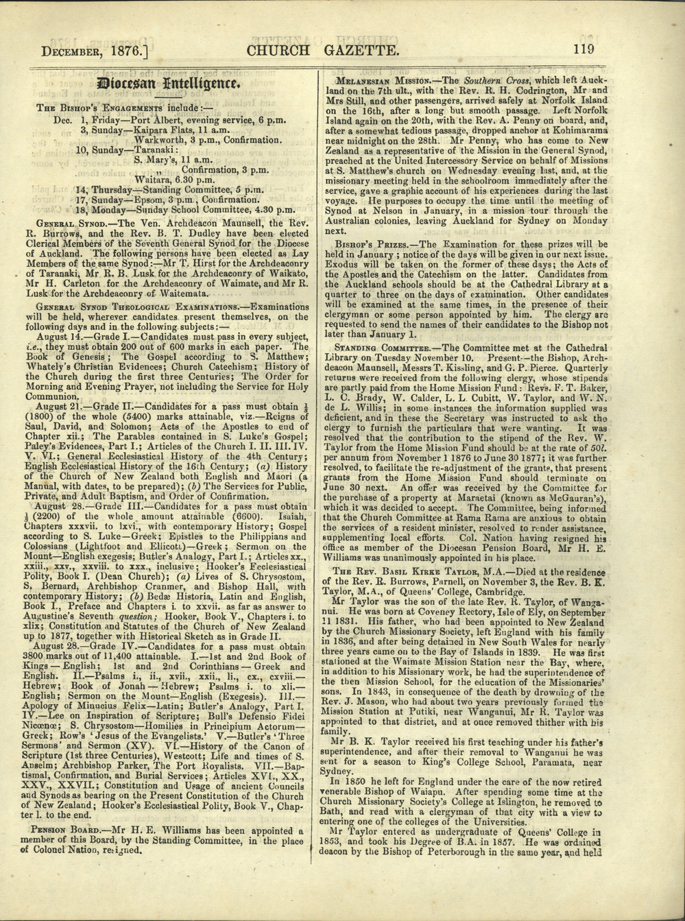 Church Gazette, Auckland: December 1876 Vol. 05 No. 54