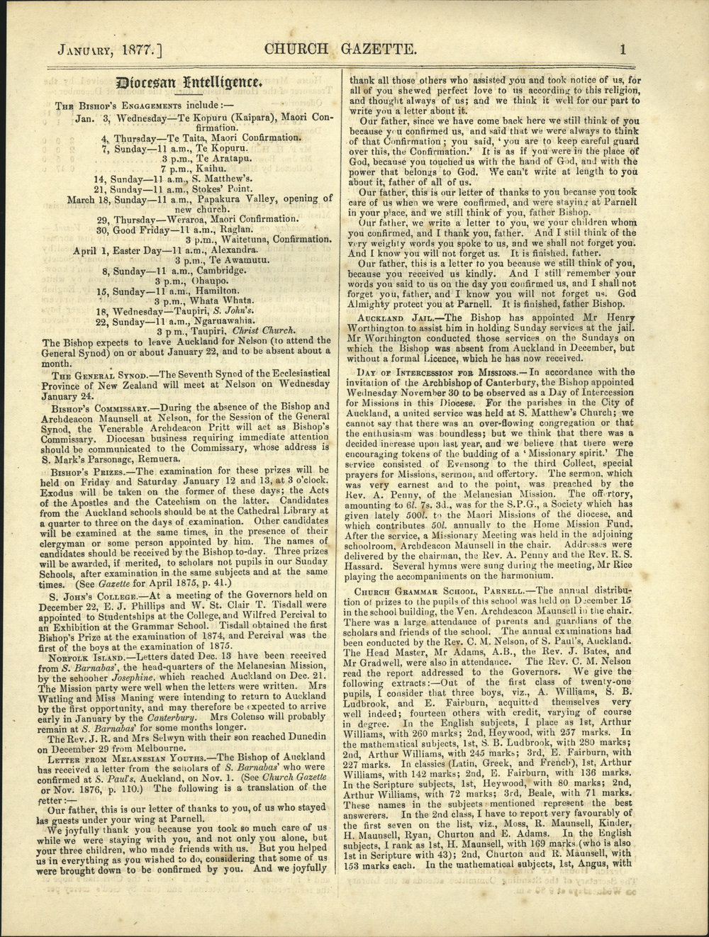 Church Gazette, Auckland: January 1877 Vol. 06 No. 55