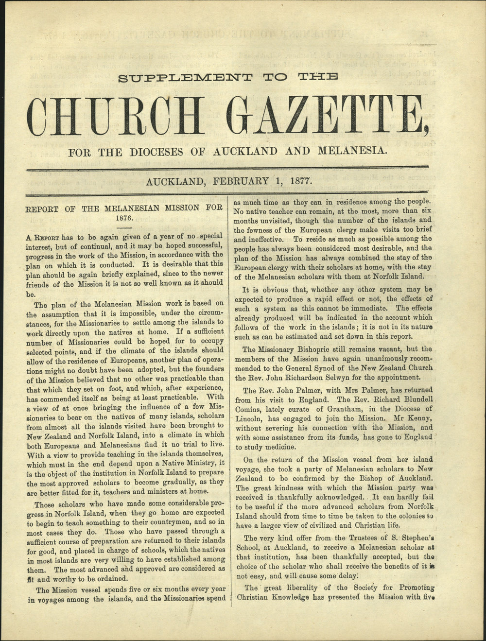 Church Gazette, Auckland: February 1877 Vol. 06 No. 56 Supplement