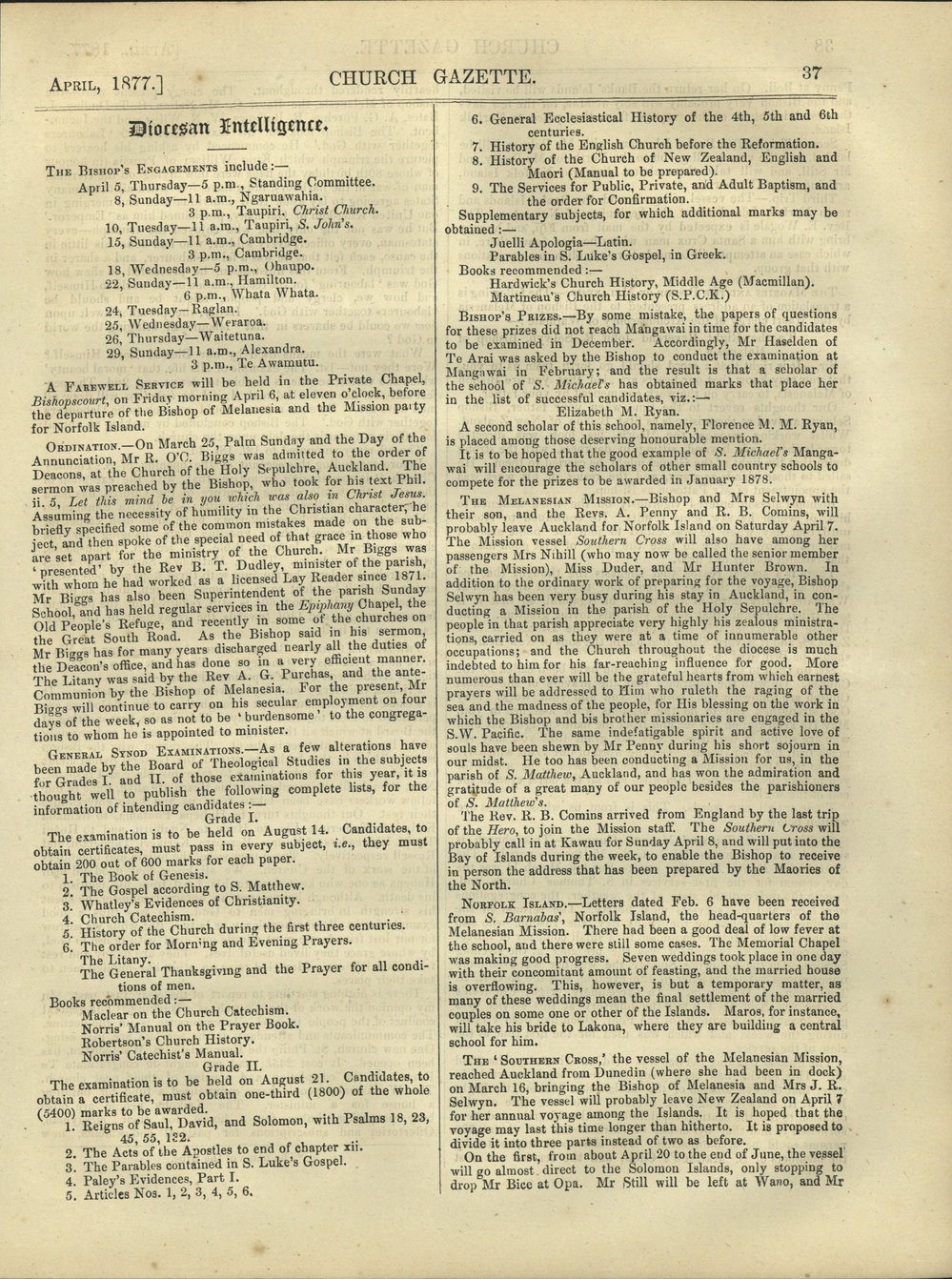 Church Gazette, Auckland: April 1877 Vol. 06 No. 58