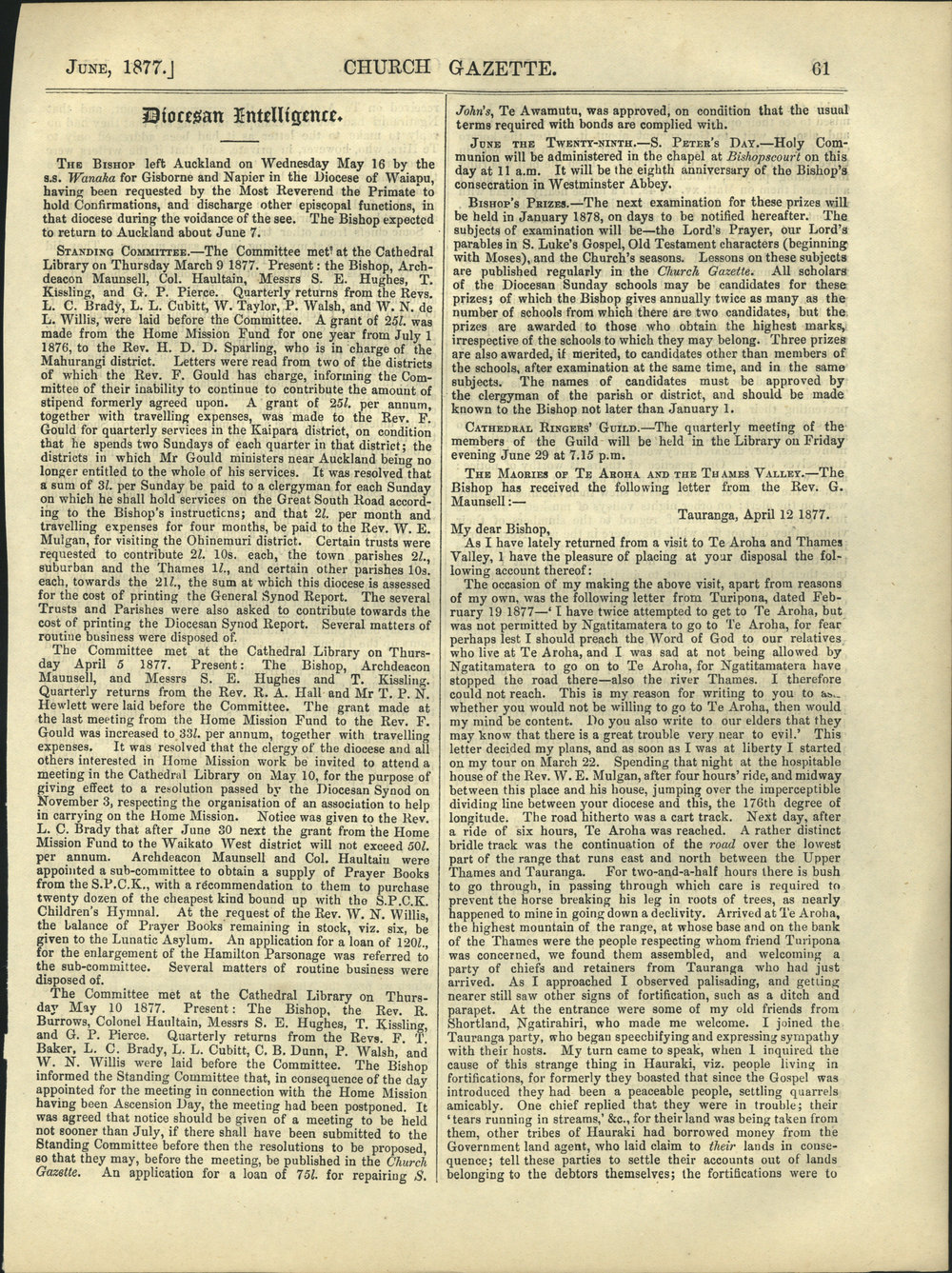 Church Gazette, Auckland: June 1877 Vol. 06 No. 60