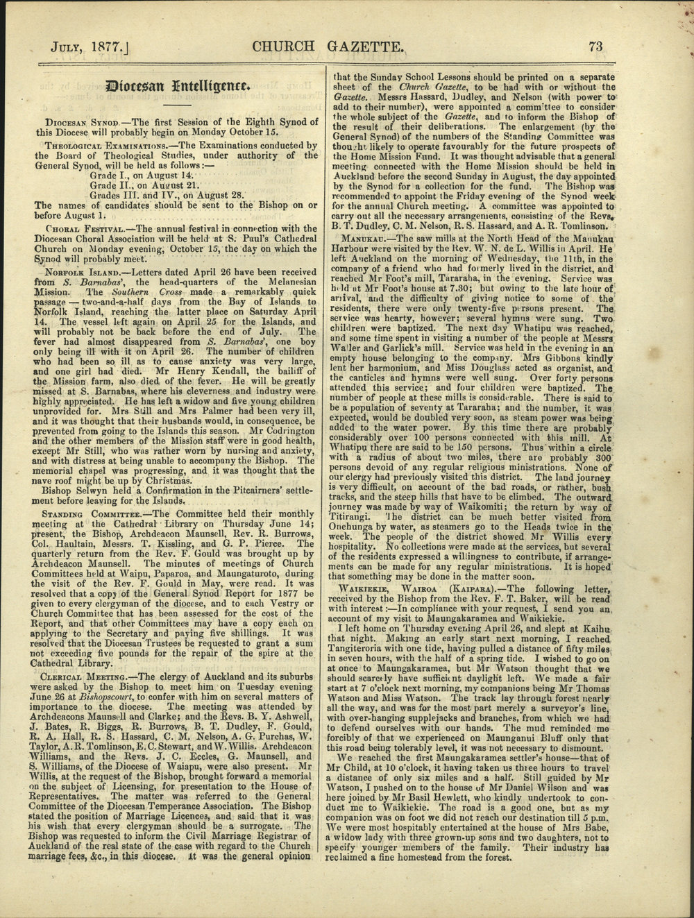 Church Gazette, Auckland: July 1877 Vol. 06 No. 61