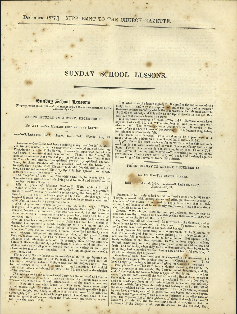 Church Gazette, Auckland: December 1877 Vol. 06 No. 66 Supplement