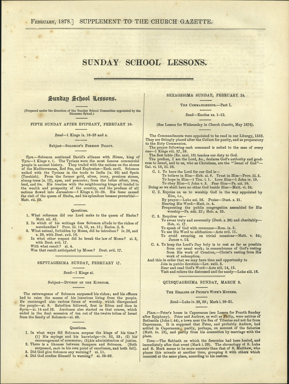 Church Gazette, Auckland: February 1878 Vol. 07 No. 68 Supplement