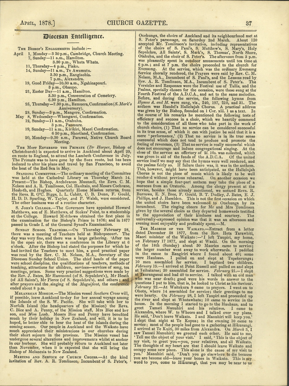 Church Gazette, Auckland: April 1878 Vol. 07 No. 70