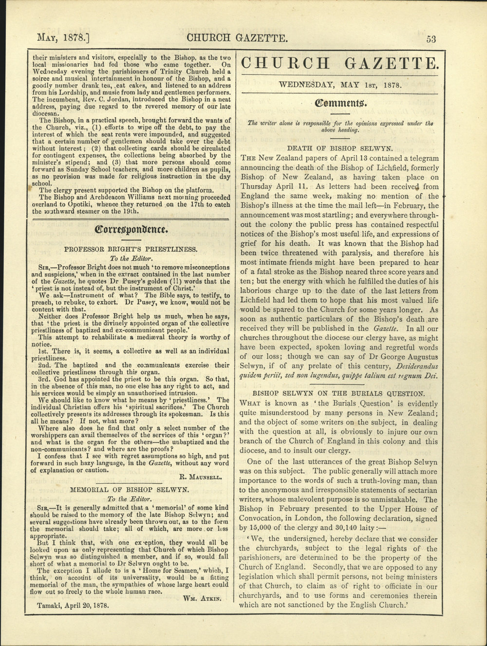 Church Gazette, Auckland: May 1878 Vol. 07 No. 71