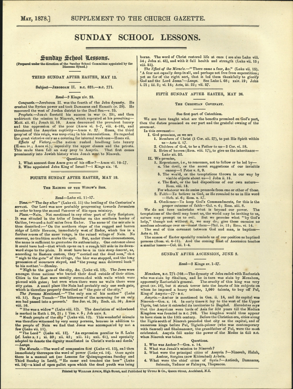 Church Gazette, Auckland: May 1878 Vol. 07 No. 71 Supplement