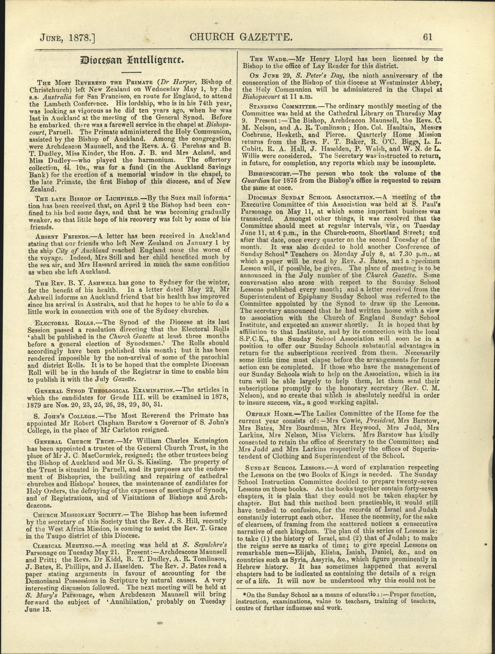 Church Gazette, Auckland: June 1878 Vol. 07 No. 72