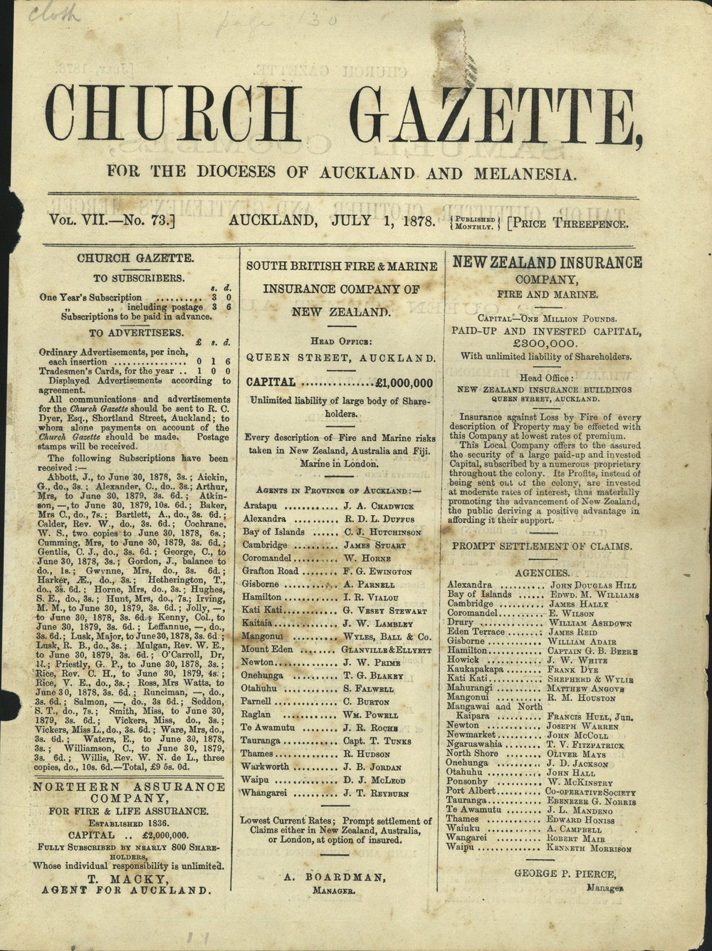 Church Gazette, Auckland: July 1878