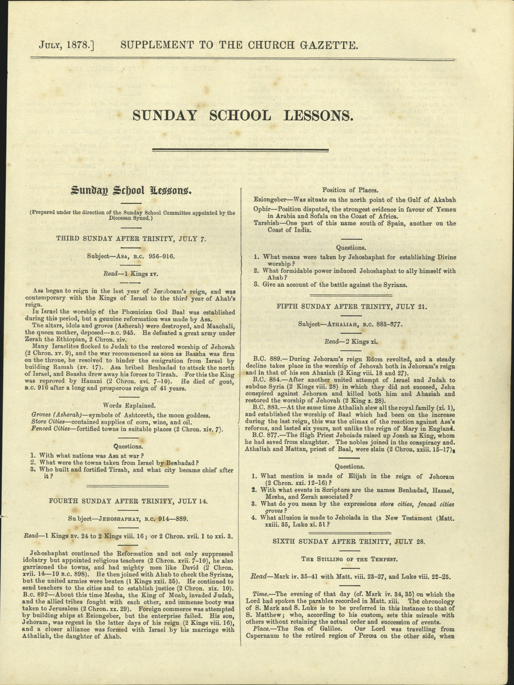 Church Gazette, Auckland: July 1878 Supplement