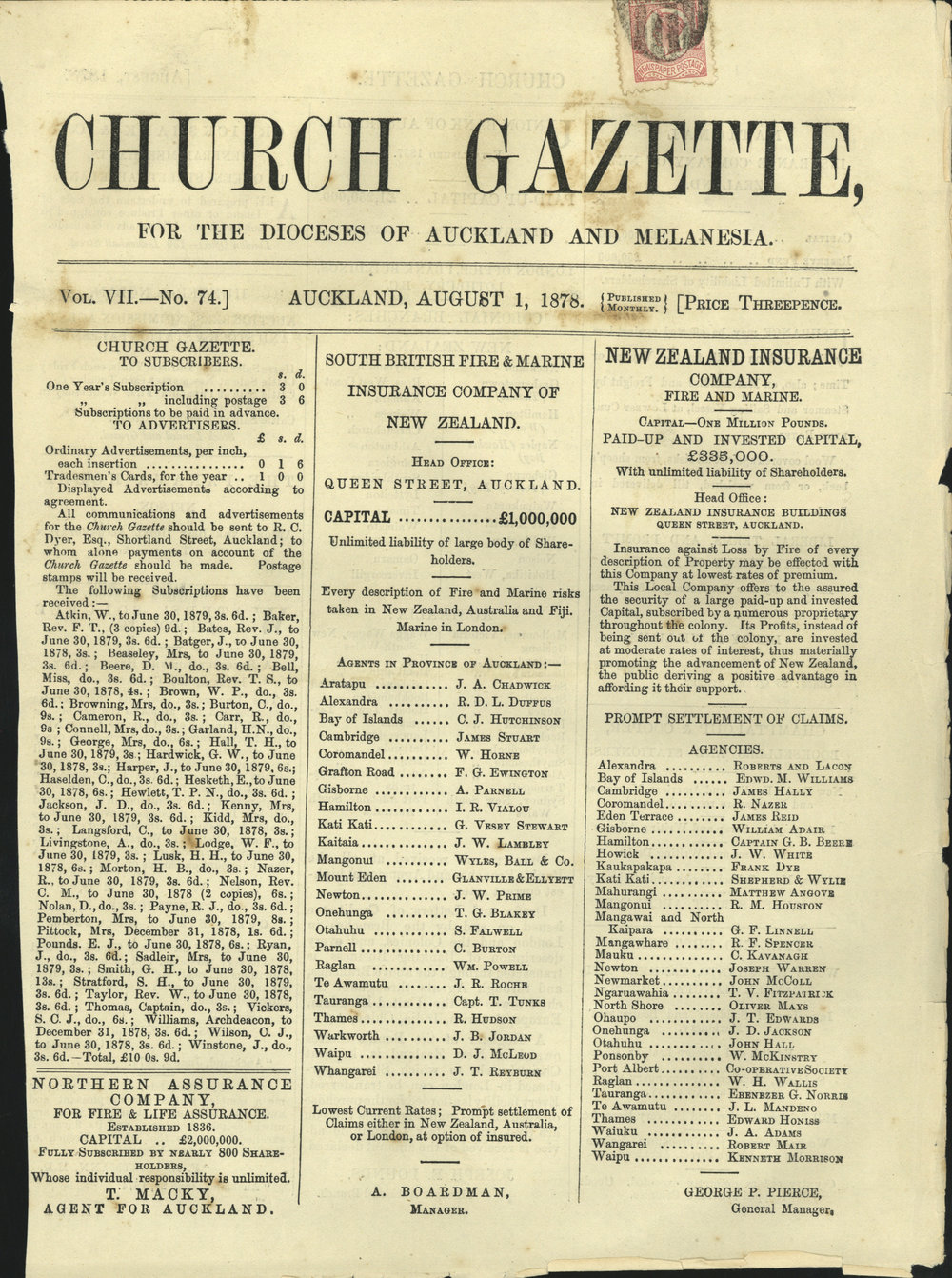 Church Gazette, Auckland: August 1878