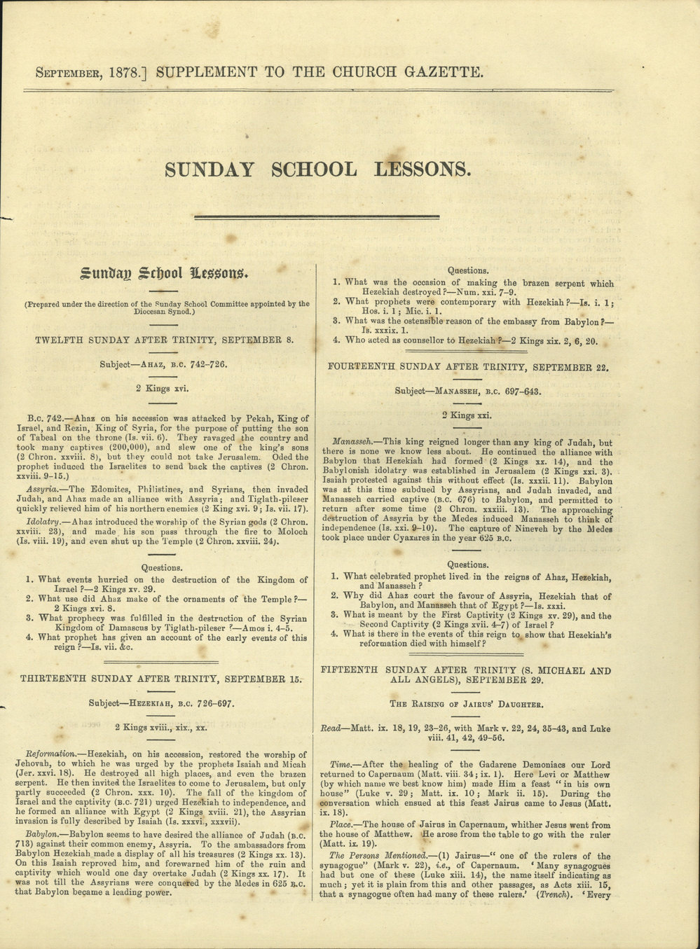 Church Gazette, Auckland: September 1878 Supplement