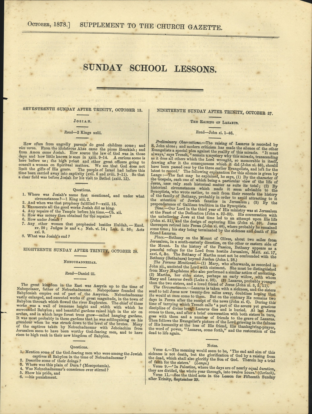 Church Gazette, Auckland: October 1878 Supplement