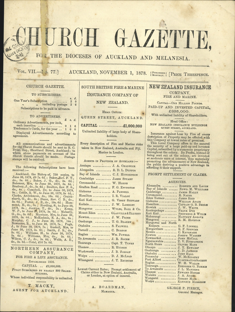 Church Gazette, Auckland: November 1878