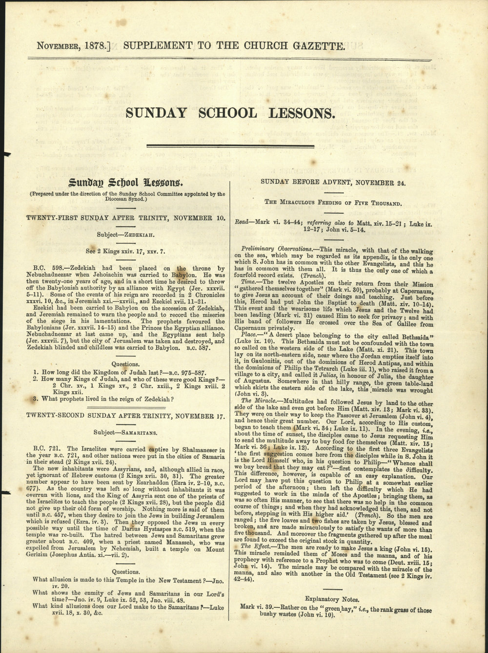 Church Gazette, Auckland: November 1878 Supplement