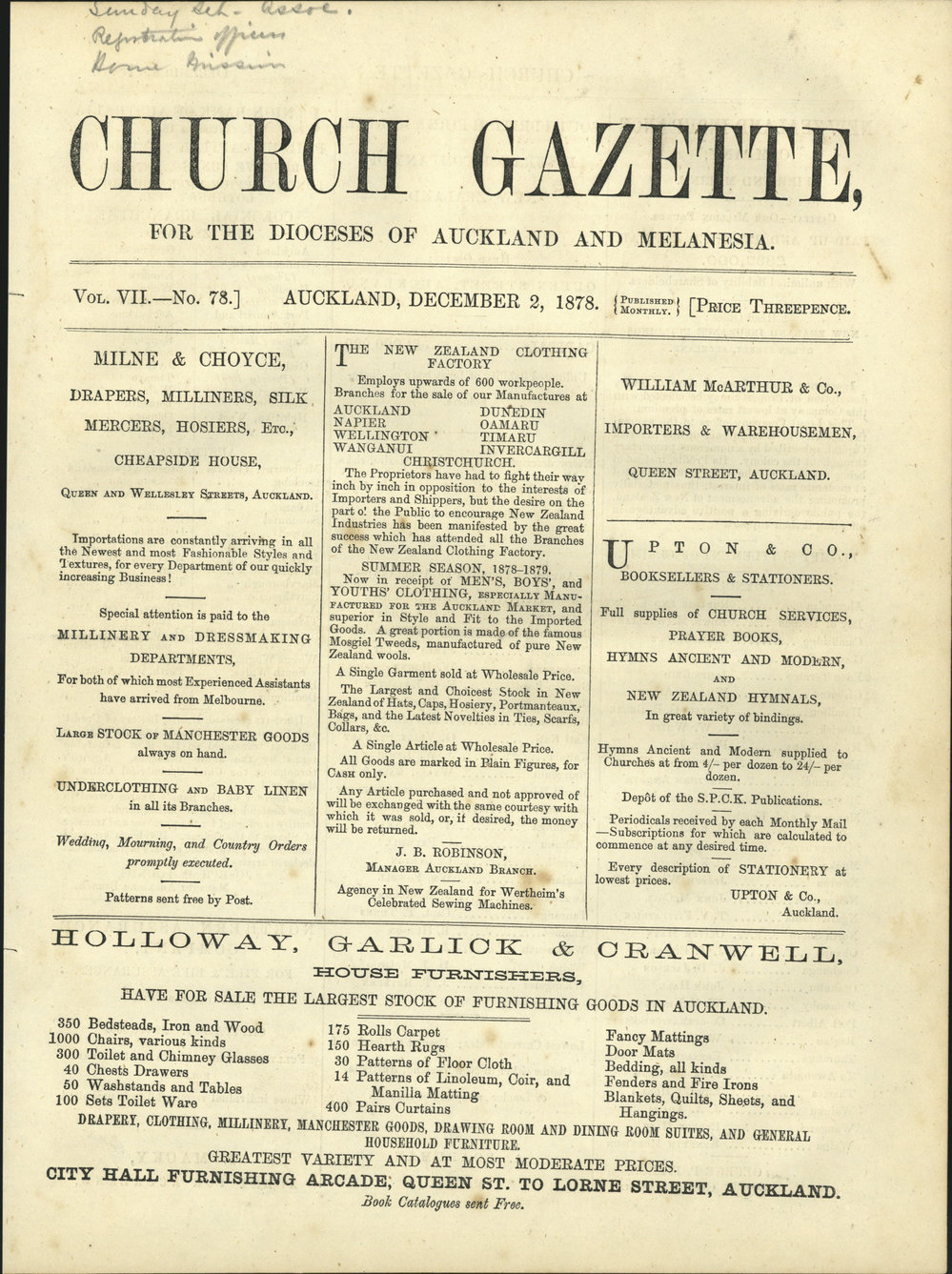 Church Gazette, Auckland: December 1878