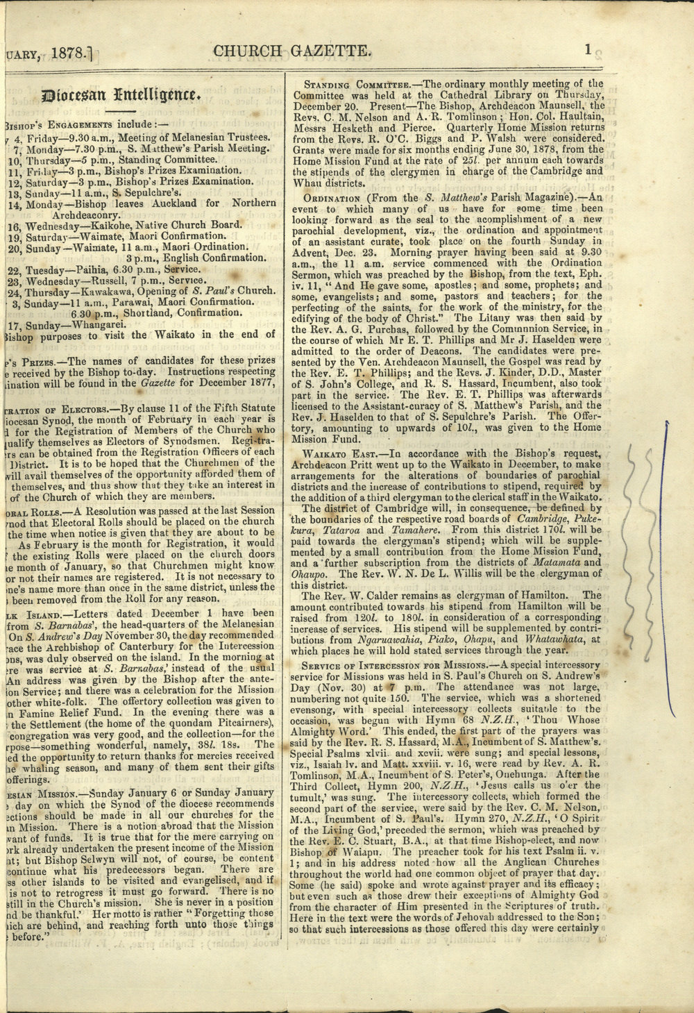 Church Gazette, Auckland: January 1878 Vol. 07 No. 67