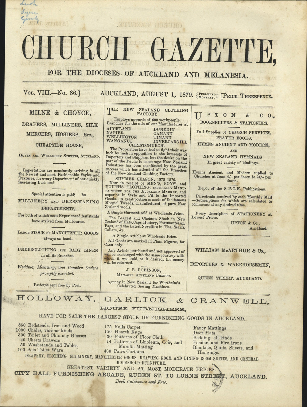 Church Gazette, Auckland: August 1879