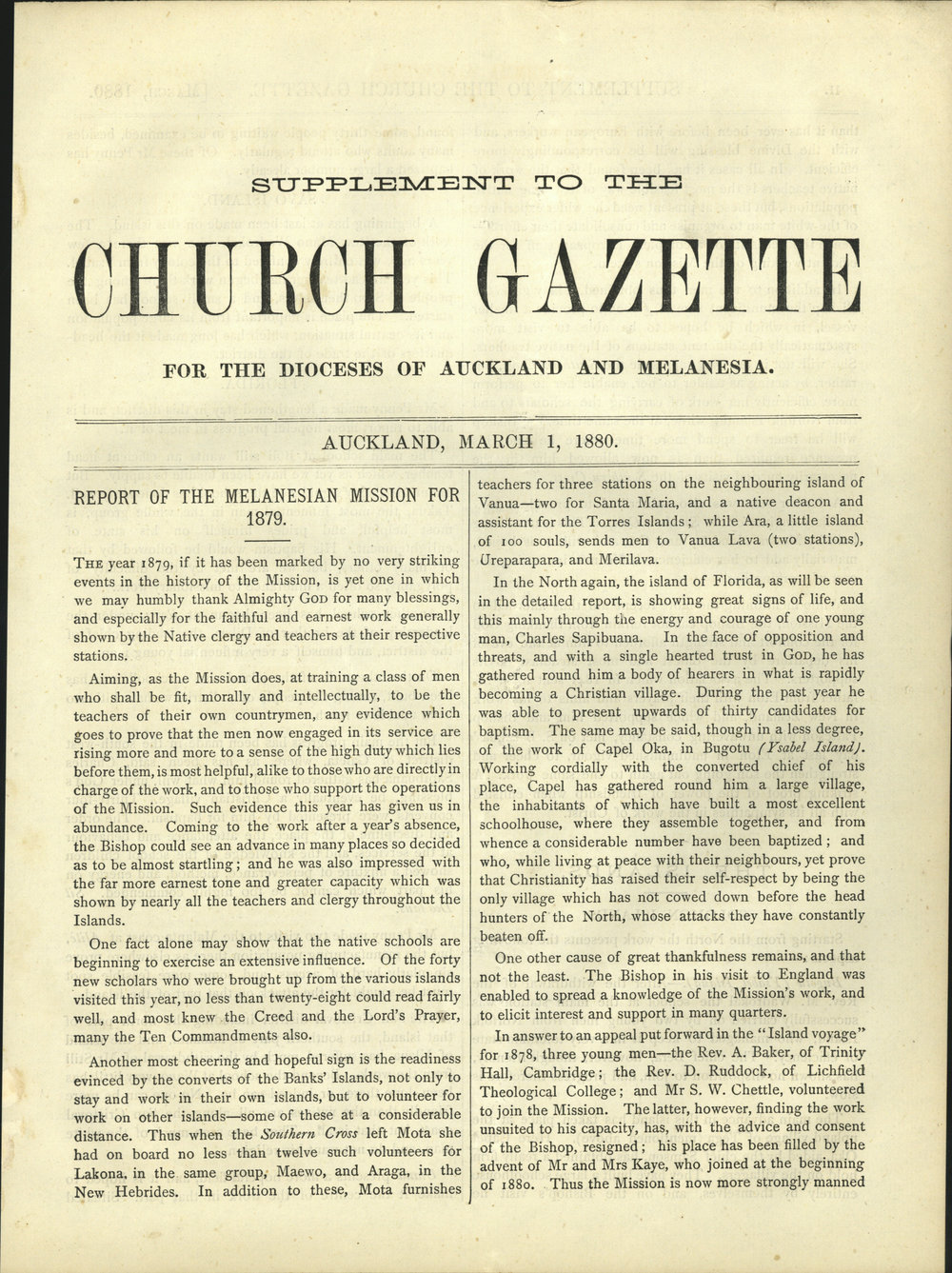 Church Gazette, Auckland: March 1880 Supplement