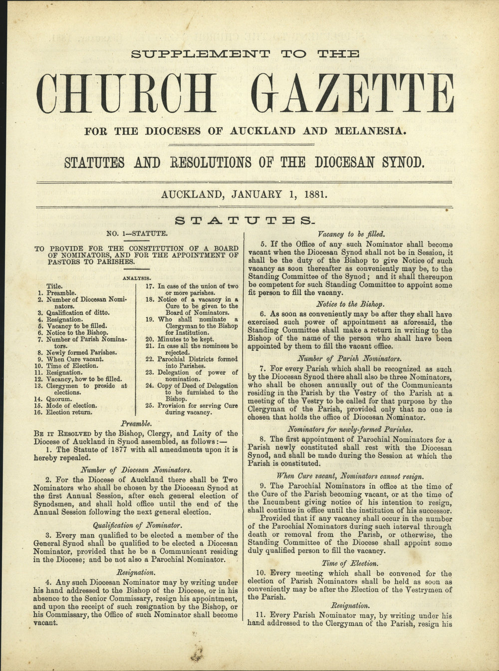 Church Gazette, Auckland: January 1881 Supplement