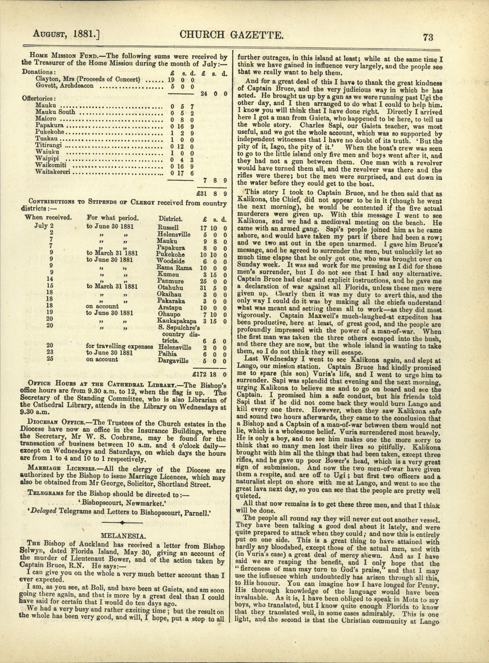 Church Gazette, Auckland: August 1881