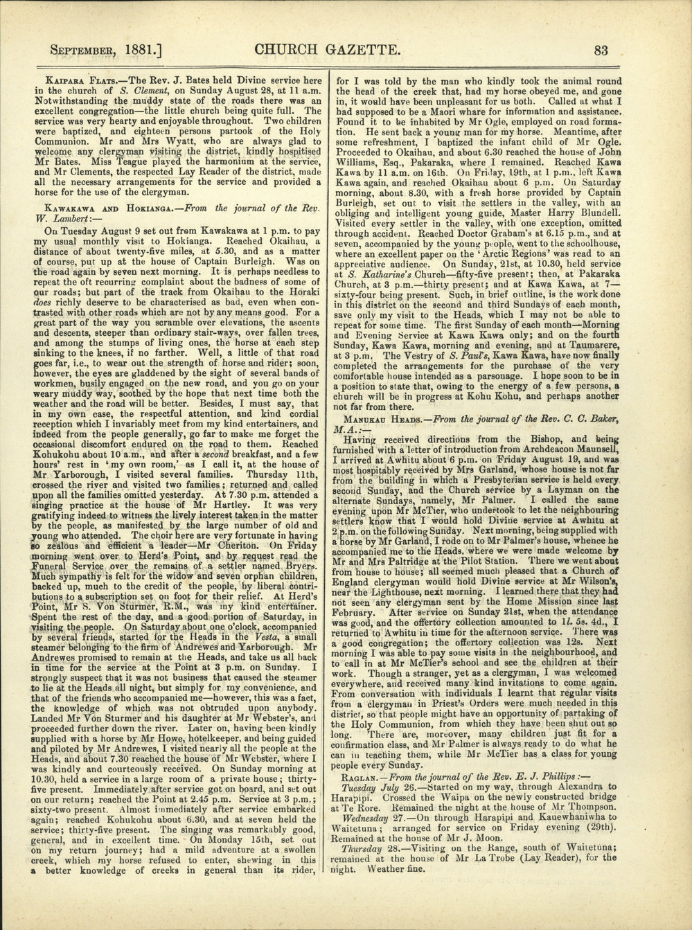 Church Gazette, Auckland: September 1881