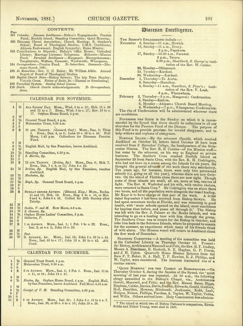 Church Gazette, Auckland: November 1881