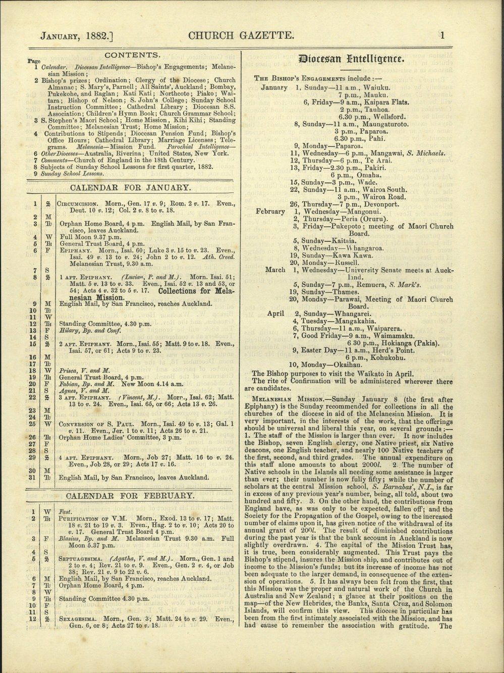 Church Gazette, Auckland: January 1882