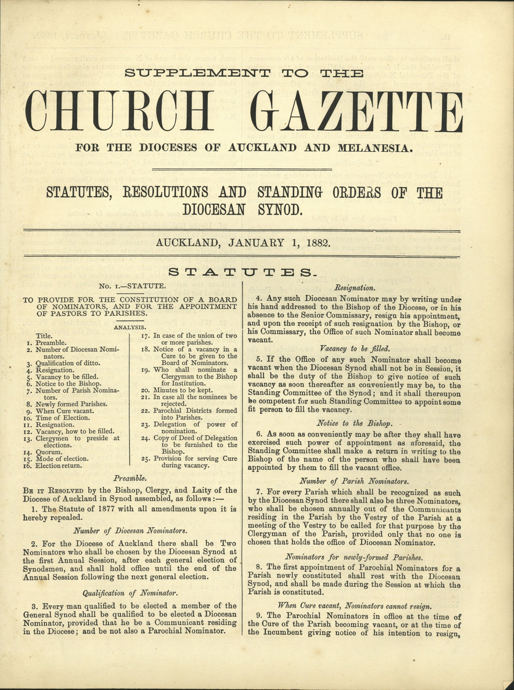 Church Gazette, Auckland: January 1882 Supplement